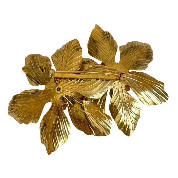 Vintage Rare Hand Painted Metal Double Flower Brooch Pin - Picture 7 of 8